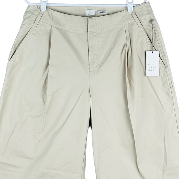 a new day Women's Tan Pants Size 12 Wide Leg Pleated Front High Rise Stretch NWT - Picture 3 of 12